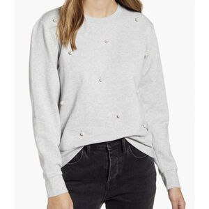 RACHEL PARCELL Gray Bead Embellished Crew Neck Pullover Sweatshirt Sweater L